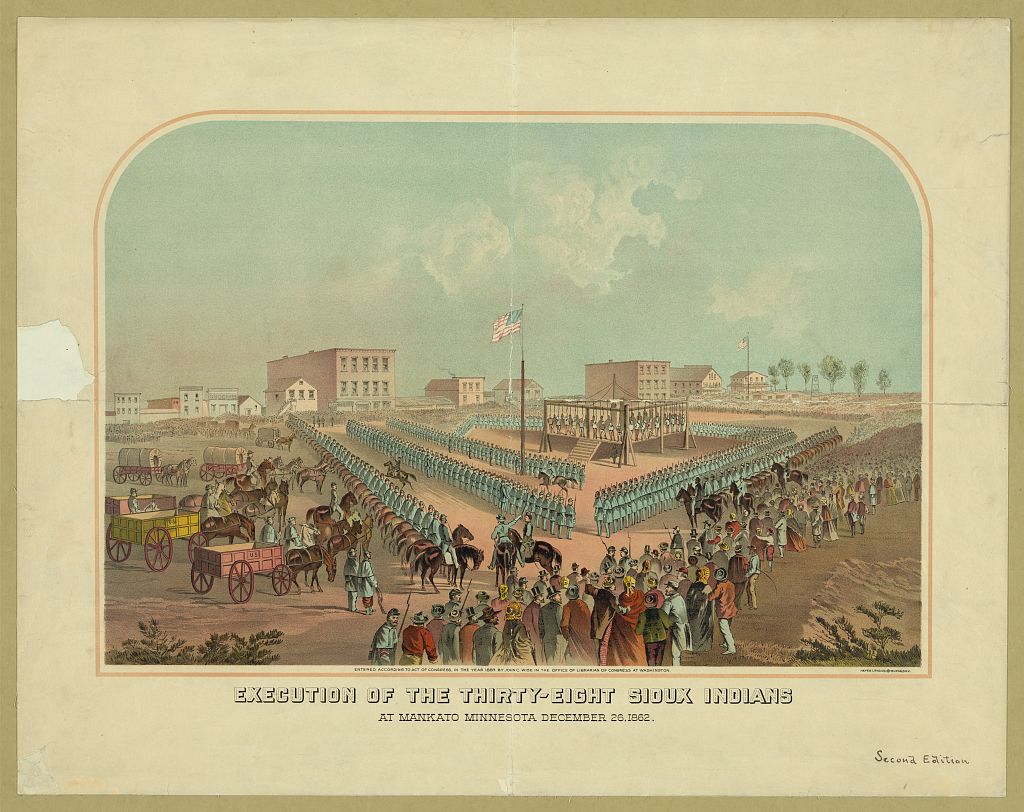 Library of Congress Prints and Photographs Division Washington, D.C. A print marking the execution of 38 Dakota men in December 1862. They were sentenced November 5, 1862.